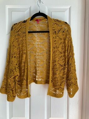BONGO Mustard Openwork Crochet Cardigan